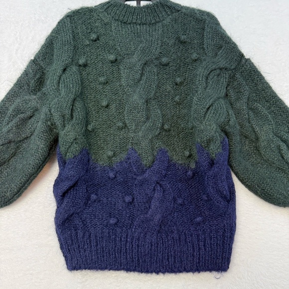The Sunday Collective Sweater Toddler 3Y Green Navy Cable Alpaca Wool Cabincore